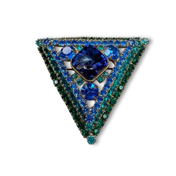 Delizza Elster Jewelry - Delizza Elster Juliana Crystal Triangle Brooch 2.25" Vintage